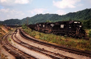 Three N&W SDs at Carbo, VA, Jun 1979 -Jay Thompson
