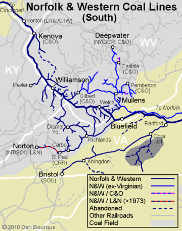 N&W southern coal fields map