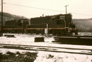 P&LE GP7s in Brownsville, PA, Jan 1975 -Donald Haskel